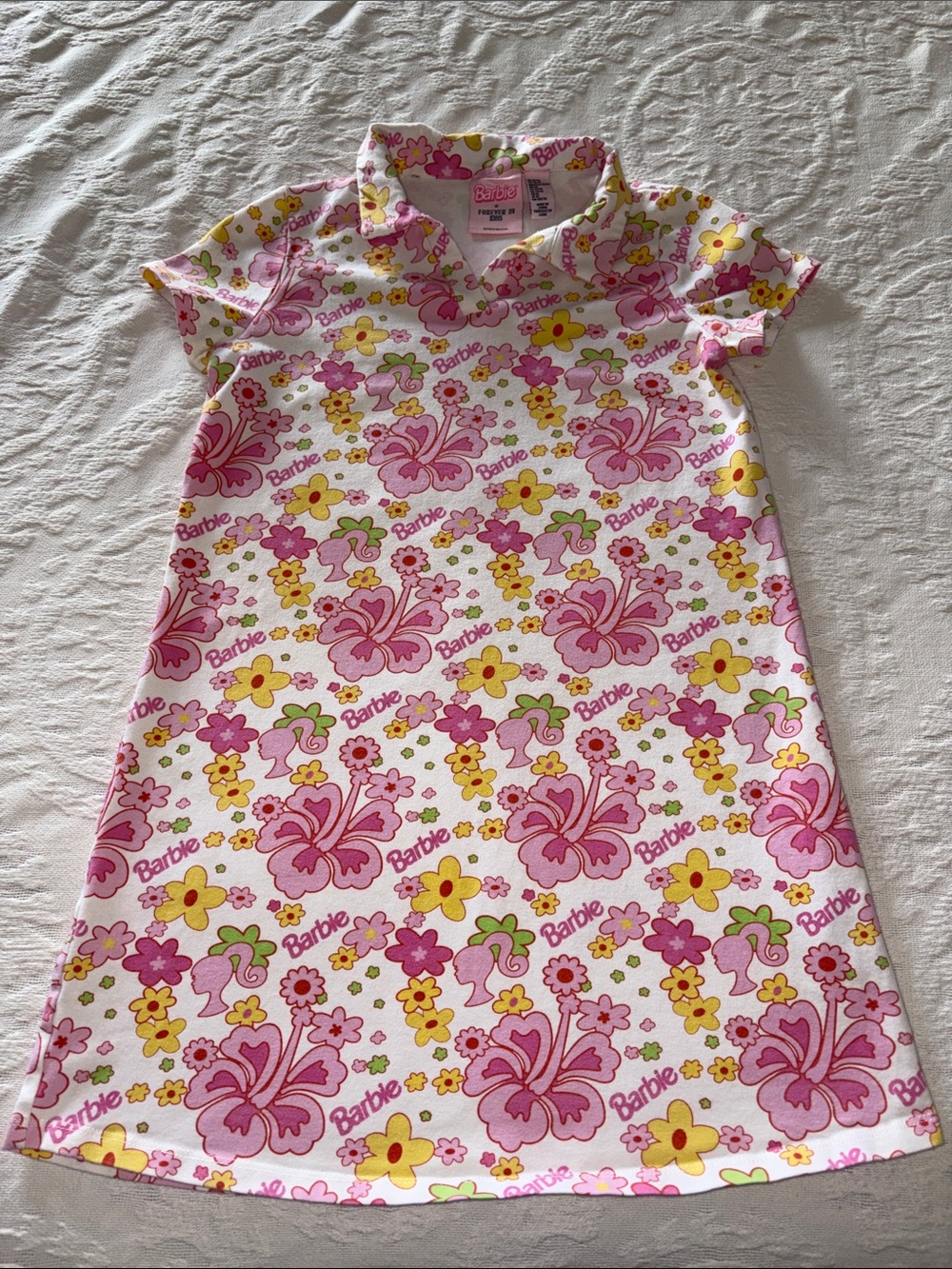 Barbie x Forever 21 Girls Pink Floral Polo Cotton Blend Dress EUC 13/14